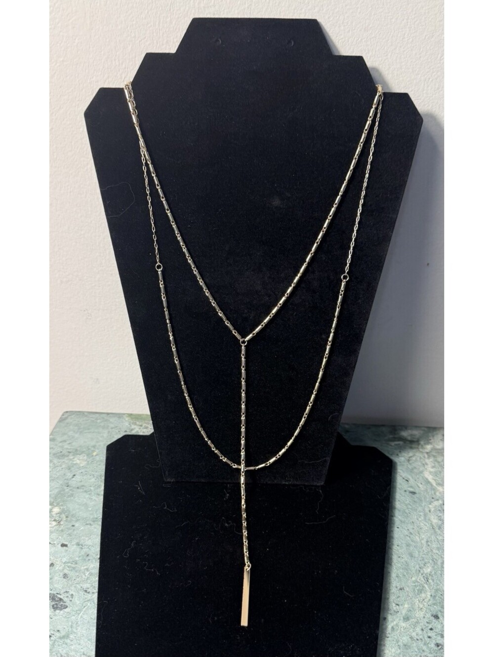 Two Chain Layered Necklace Long Style Gold In Color